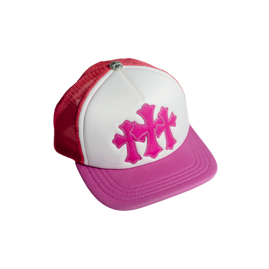 Chrome Hearts Trucker Cap 3 Cemetery Leather Patch Pink/White クロムハーツ トラッカーキャップ レザーパッチ ピンク/ホワイト