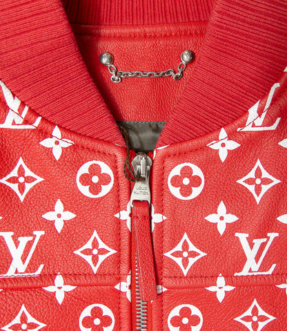 Supreme ×Louis Vuitton Leather Baseball Jacket シュプリーム ルイヴィトン レザー ベースボールジャケット　赤