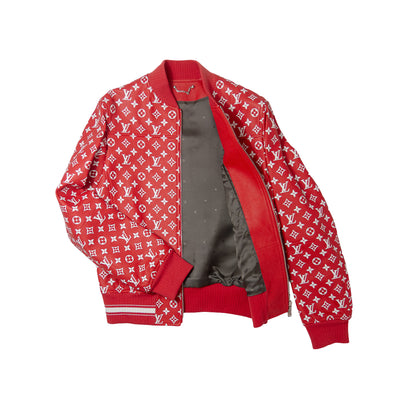 Supreme ×Louis Vuitton Leather Baseball Jacket シュプリーム ルイヴィトン レザー ベースボールジャケット　赤