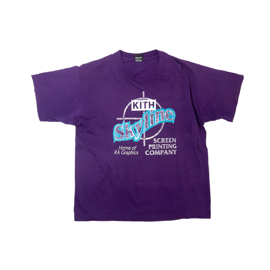 KITH Vintage Finish Skyline Screen Printing Company T-shirt Purple  キス ヴィンテージ加工 スカイライン スクリーンプリンティング Tシャツ パープル