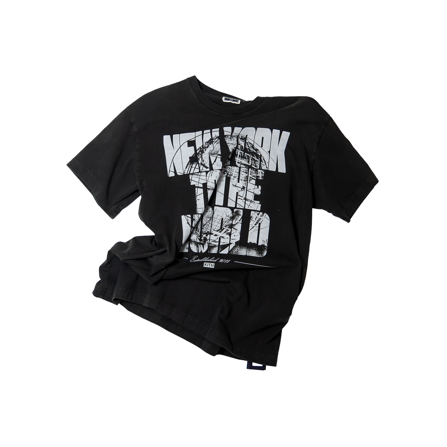 KITH Vintage Finish NEWYORK TO THE WORLD T-shirt Washed Grey キス ヴィンテージ加工 ニューヨーク グラフィック Tシャツ ウォッシュドグレー
