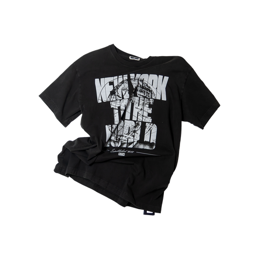 KITH Vintage Finish NEWYORK TO THE WORLD T-shirt Washed Grey キス ヴィンテージ加工 ニューヨーク グラフィック Tシャツ ウォッシュドグレー