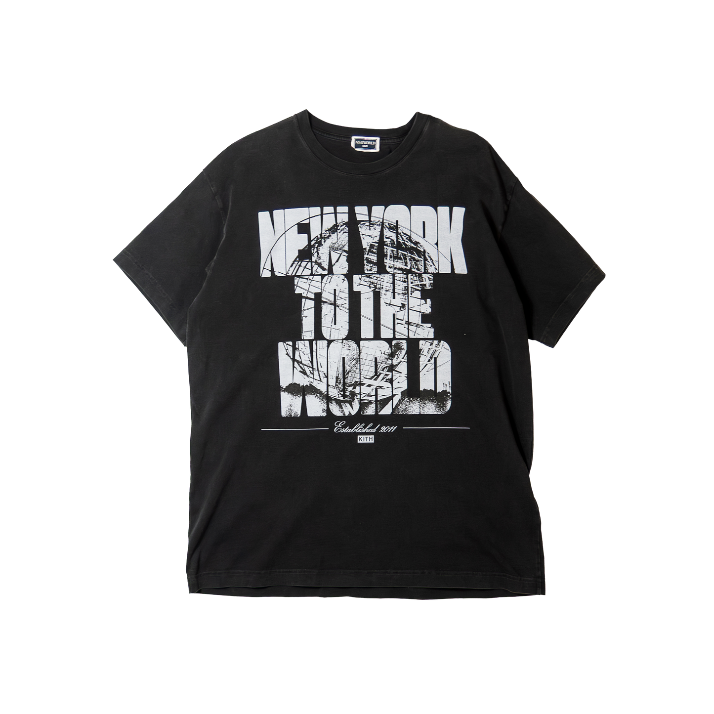 KITH Vintage Finish NEWYORK TO THE WORLD T-shirt Washed Grey キス ヴィンテージ加工 ニューヨーク グラフィック Tシャツ ウォッシュドグレー