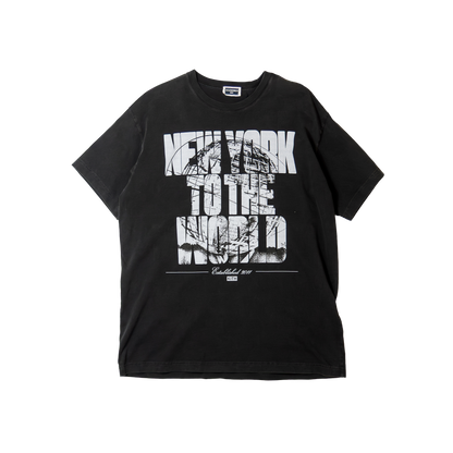 KITH Vintage Finish NEWYORK TO THE WORLD T-shirt Washed Grey キス ヴィンテージ加工 ニューヨーク グラフィック Tシャツ ウォッシュドグレー