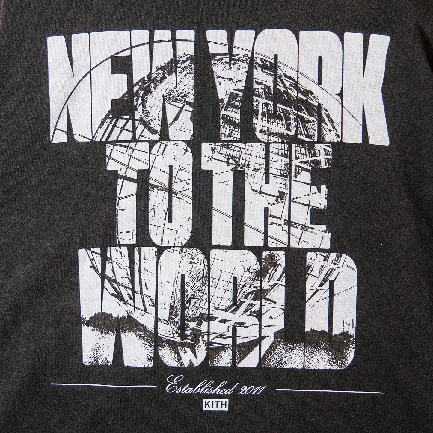 KITH Vintage Finish NEWYORK TO THE WORLD T-shirt Washed Grey キス ヴィンテージ加工 ニューヨーク グラフィック Tシャツ ウォッシュドグレー