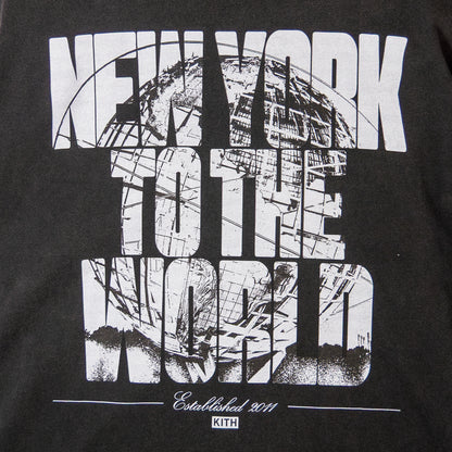 KITH Vintage Finish NEWYORK TO THE WORLD T-shirt Washed Grey キス ヴィンテージ加工 ニューヨーク グラフィック Tシャツ ウォッシュドグレー