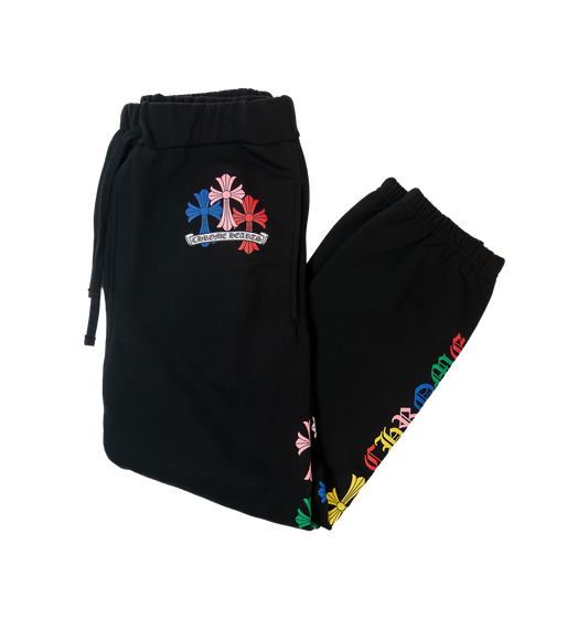 Chrome Hearts Sweatpants Colorful Graveyard Cemetery Cross Black クロムハーツ スウェットパンツ グレイブヤード カラフル セメタリークロス ブラック